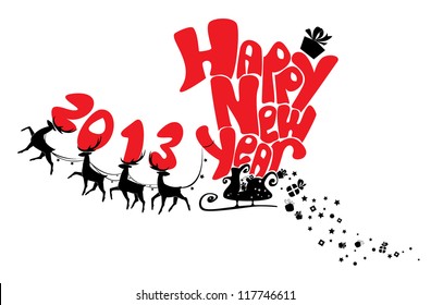 New Year card with flying rein deers 2013