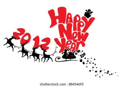 New Year card with flying reindeers