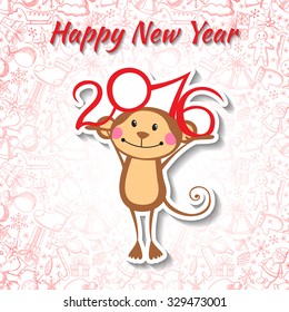 New Year card with funny monkey. Vector illustration
