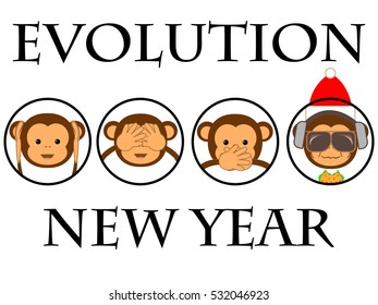 New Year card. Funny monkey.