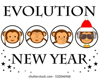New Year card. Funny monkey.