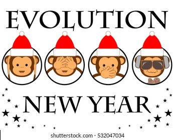 New Year card. Funny monkey.