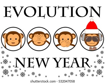 New Year card. Funny monkey.