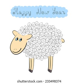New Year card with funny sheep on white background