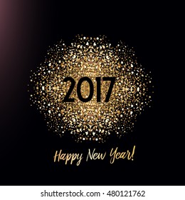 New Year card with glittering background and gold dust
