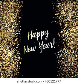 New Year card with glittering background and gold dust