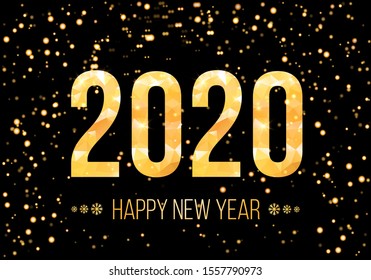 New Year card with golden 2020 numbers. Vector illustration. Elegant winter holiday invitations with black and golden geometric frame. Happy new year banner with 2020 numbers.