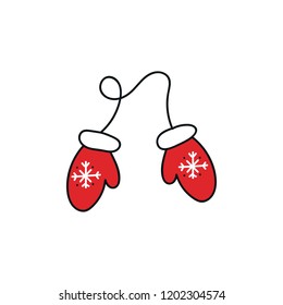 New Year card with hand drawn Santa's mittens. Vector illustration.