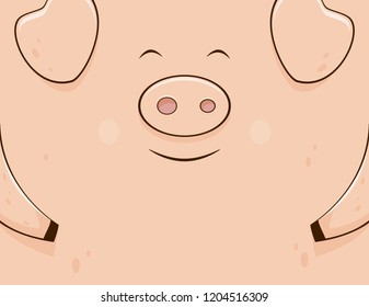 New year card with happy pink pig, illustration.