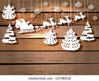 New year card for holiday design with Santa Claus in sleigh, vector