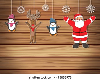 New year card for holiday design with Santa Claus, Reindeer and Penguins. Vector