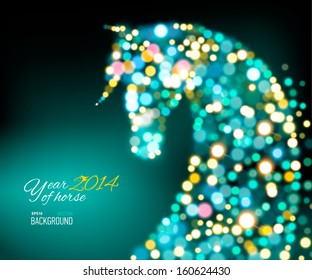 New Year Card with Horse of lights. Vector illustration