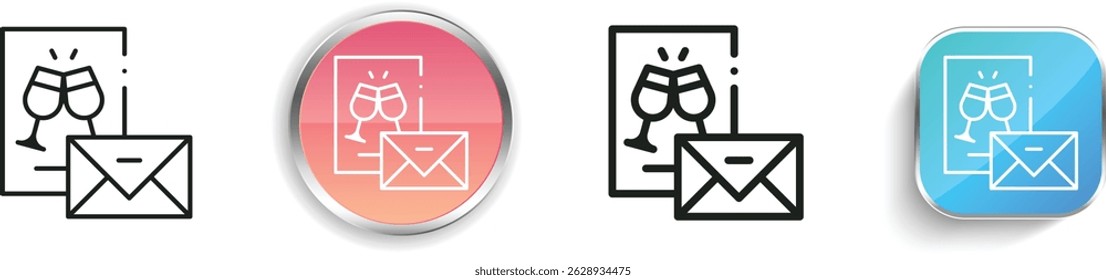 Neues Jahr Kartensymbol. Design mit dünnen Linien, regelmäßigen Linien und Schaltflächen einzeln auf weißem Hintergrund