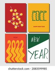 new year card illustration lines garland red yellow green christmas congratulation graphics typography words background snow text