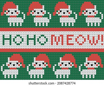 New Year card in knitted style. With festive cats and text