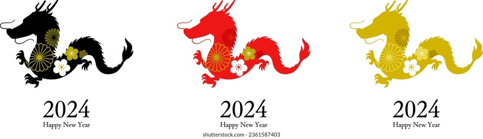 New Year card material for the dragon year with Japanese style icon