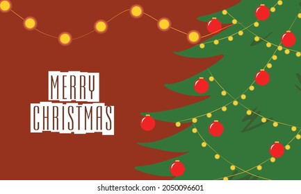 New Year card. Merry Christmas. Christmas tree decorated. Christmas symbols. Christmas card.