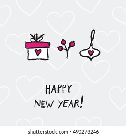 New year card. Merry Christmas design element. Hand drawn card. Vector design. Template design element.