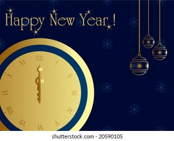 New year card with midnight clock. Vector