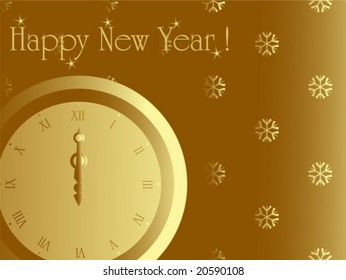 New year card with midnight clock. Vector