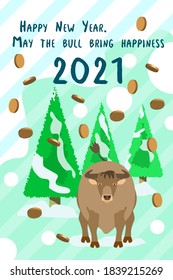 New year card with money bull