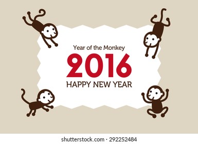 New Year card with Monkey for year 2016
