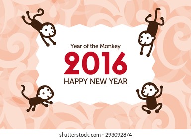 New Year card with Monkey for year 2016