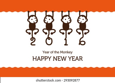 New Year card with Monkey for year 2016
