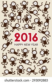 New Year card with Monkey for year 2016
