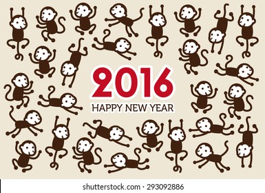 New Year card with Monkey for year 2016
