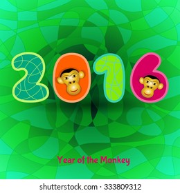 New Year card with Monkey for year 2016. Vector illustration.