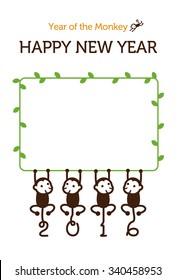 New Year card with Monkey for year 2016