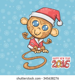 New Year card with Monkey for year 2016