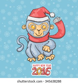 New Year card with Monkey for year 2016