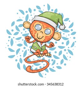 New Year card with Monkey for year 2016
