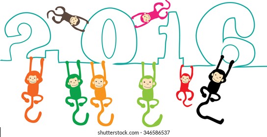 New Year card with Monkey for year 2016