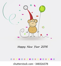 New Year card with Monkey for year 2016