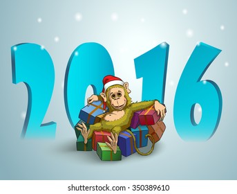 New Year card with Monkey 2016