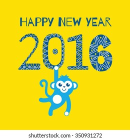  New Year card with a Monkey. 2016