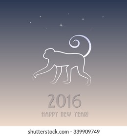 New year card with a monkey - symbol of 2016. Vector illustration