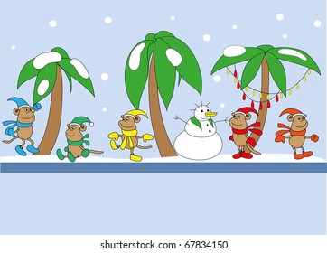 New Year card with monkeys