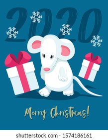 New year card. Mouse vector. Christmas background. Merry Christmas vector card. New year mouse