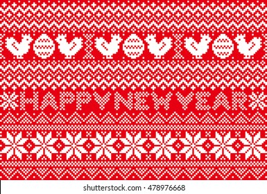 new year card with nordic pattern. chicken and egg.