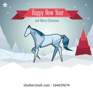 New year card with oriental sign horse origami