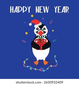 New Year card. Penguin. Vector illustration