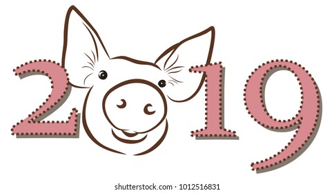 New Year card with pig. 
