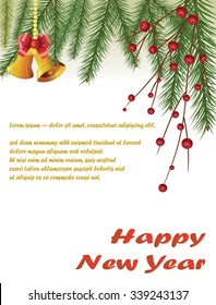 new year card with pine and berry, vector