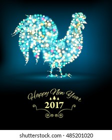 New Year Card with rooster of lights.