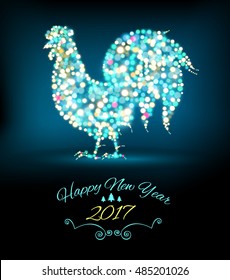 New Year Card with rooster of lights.