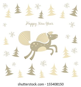 New Year card with a running horse